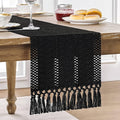 Macrame Style Boho Table Runner, 12x48 Inch Black | Woven Boho Table Runner by ZEEMARTONLINE