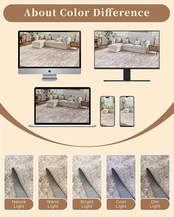 Madane Washable Area Rug 4x6, Low Pile Stain Resistant Vintage Area Rugs - Image 8