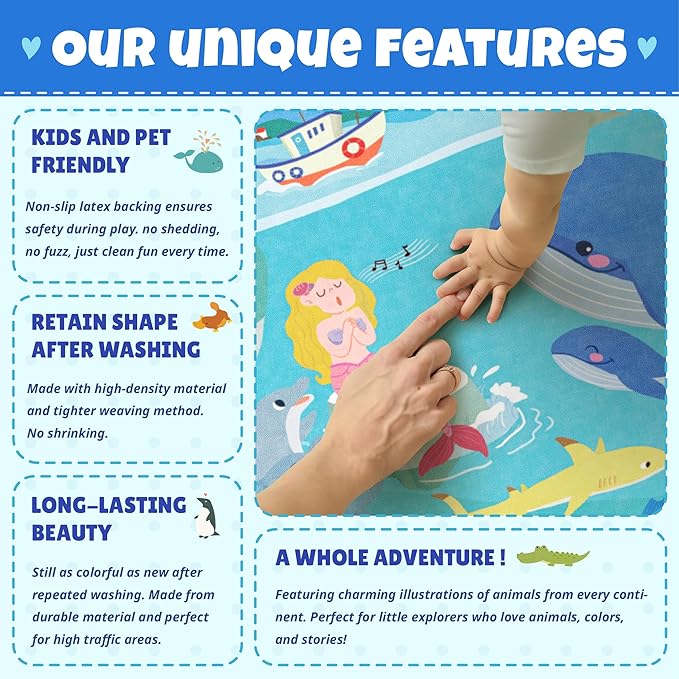 Blue Ocean Themed Rug for Kids Room – 5x8 Underwater Play Mat - Image 6