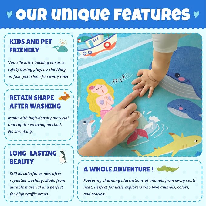 Large Blue Ocean Rug for Kids Room – 8x10 Play Mat - Image 6