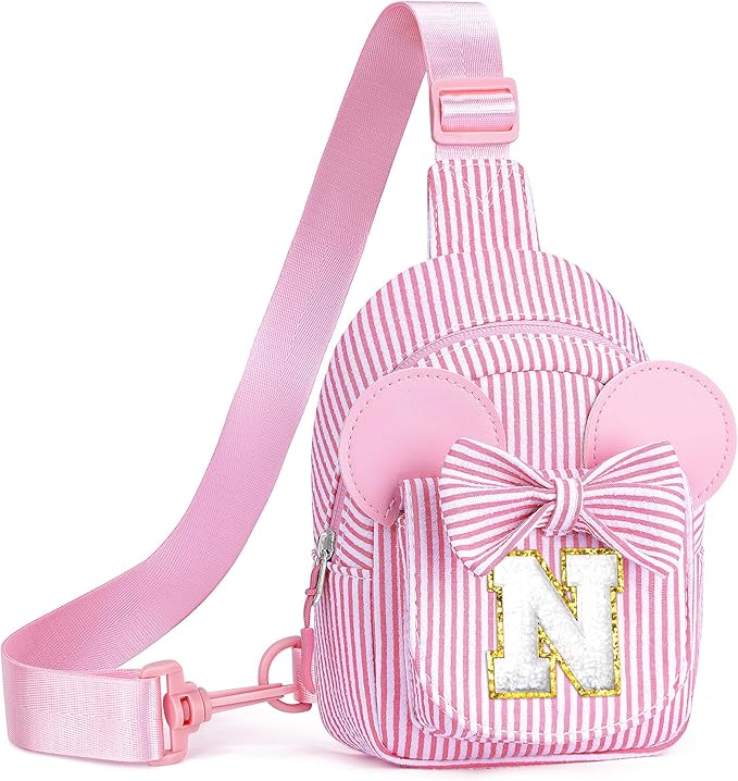Gifts for Girls Kids, Initial Pink Small Crossbody Bag Sling Bag for Girl Kid Gift for Sister Daughter Birthday Letter Sling Bags for Girls Kids Birthday Gifts (Pink N)