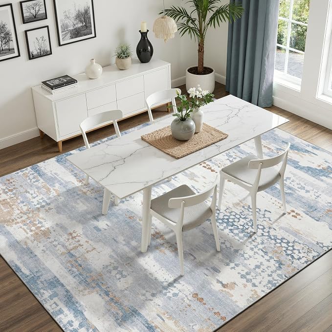 DCX Abstract Area Rug 9x12, Washable Blue Modern Rug - Image 2