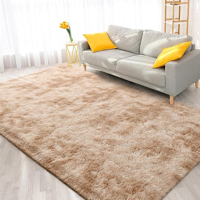 FlyDOIT Large Area Rugs for Living Room, 4x6 Feet Tie-Dyed Beige Shaggy Rug - Image 8