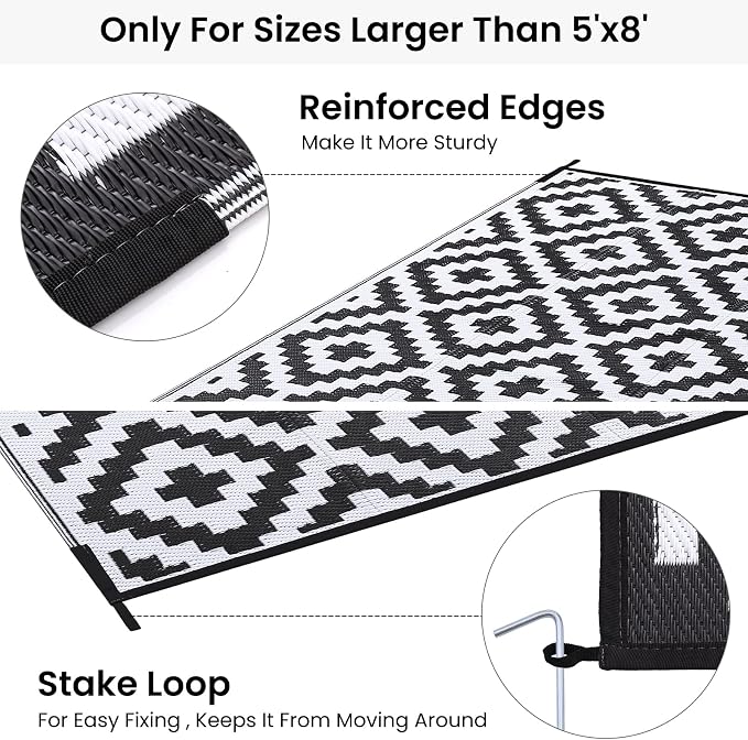 Smiry Waterproof Outdoor Rug 10X14 ft, Reversible Plastic Straw Patio Camping - Image 4