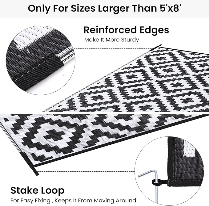 Smiry Waterproof Outdoor Rug 9x12 ft, Reversible Plastic Straw Patio Camping - Image 4