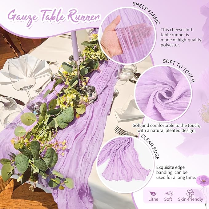 Showgeous 30 Pack Lilac Purple Cheesecloth Table Runner, 17 x 108 Inches | Boho - Image 3