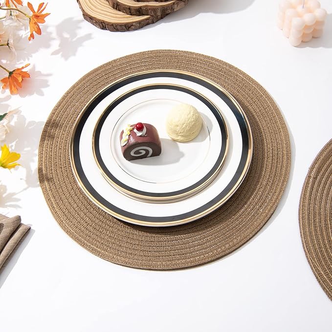 SHACOS Round Braided Placemats Set of 6 Washable Cotton Polyester 15 inch Round - Image 4
