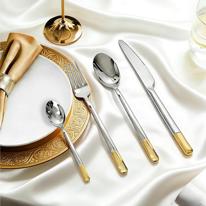 Silverware Set Service for 1, IKXO 4-Piece Modern Stainless Steel Flatware - Image 3