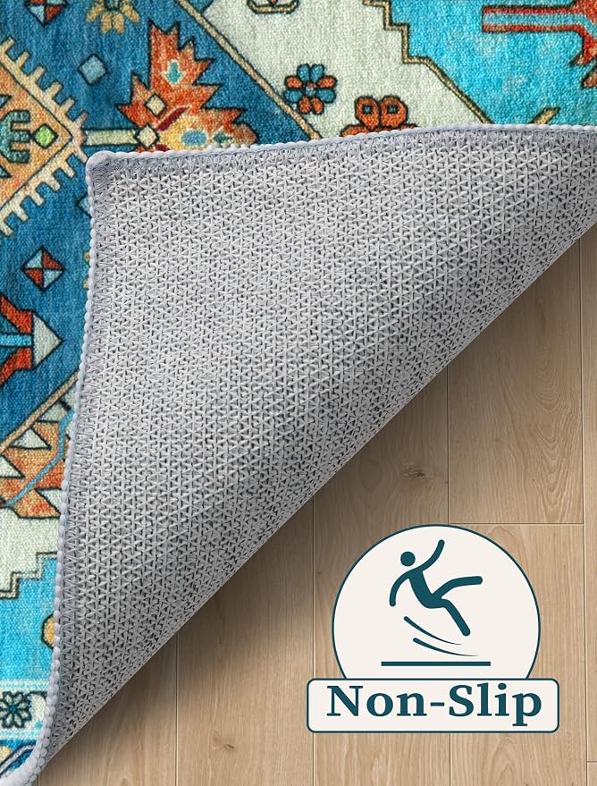 SERISSA Boho Washable Runner Rug, 2x5 Rug Runner Non-Slip Vintage Blue Hallway - Image 4
