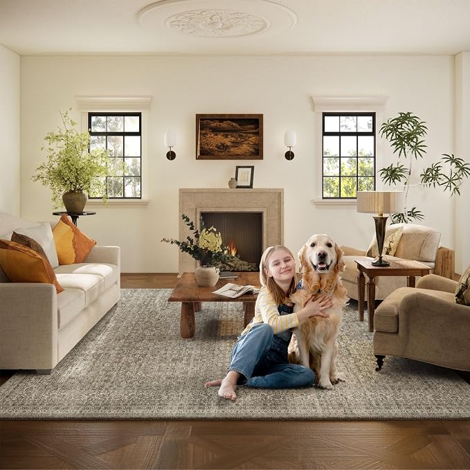 Washable Area Rugs for Living Room: 10x14 Bedroom Rug Vintage Large Rugs Stain - Image 6