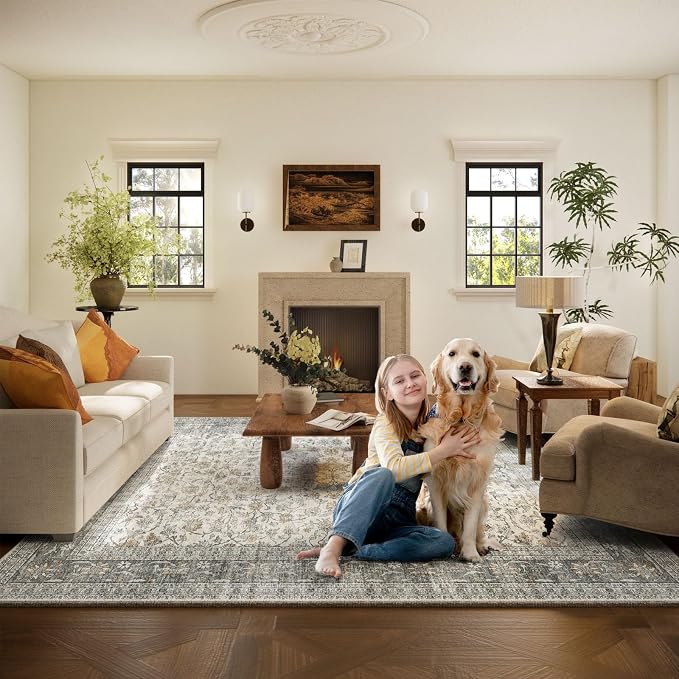 Machine Washable Rugs for Living Room: 5x7 Area Rugs for Bedroom Vintage Stain - Image 8