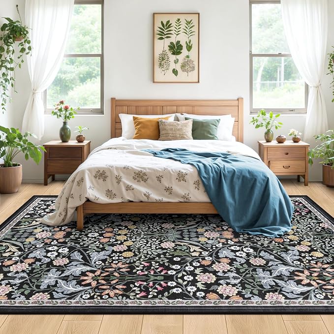 8x10 Area Rugs for Living Room: Floral Washable Rug Vintage Large Soft Boho - Image 3