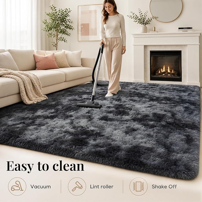 Area Rug for Living Room Bedroom: 9x12 Black Grey Soft Fluffy Shag Upgrade - Image 9
