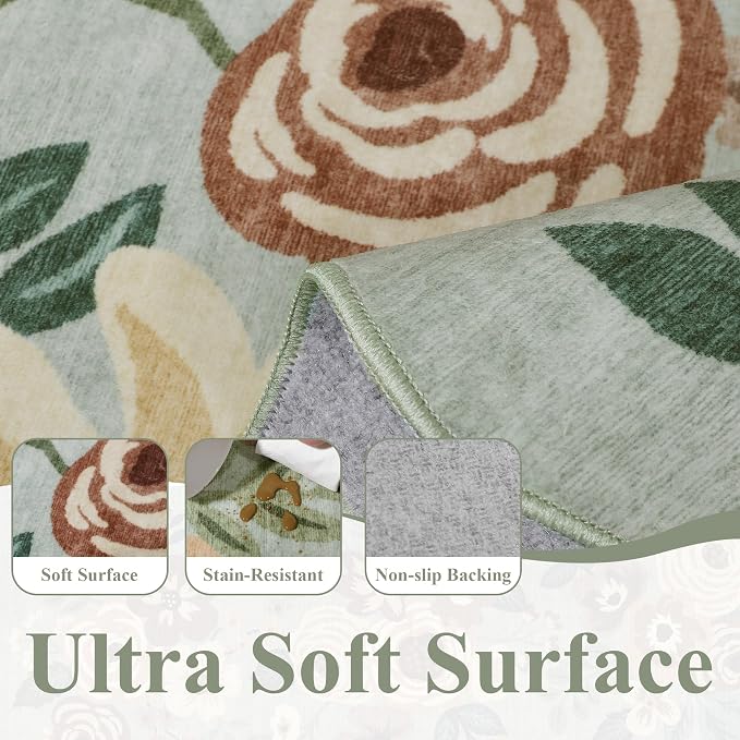 DUKINO 2x4 Washable Runner Rugs, Non Slip Floral Print Entryway Rug - Image 7