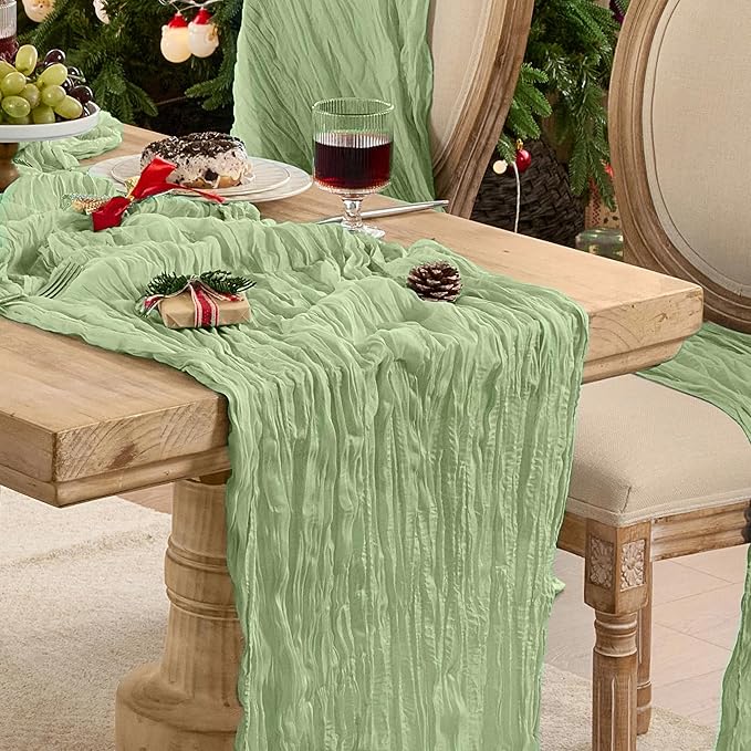 6 Pack Sage Green Cheesecloth Table Runner Boho Gauze Home Decor | 120 Inch by Playieer