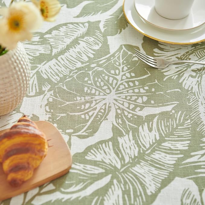 jinchan Green Tropical Floral Linen Square Table Cloth 50x50 | Green tropical - Image 9
