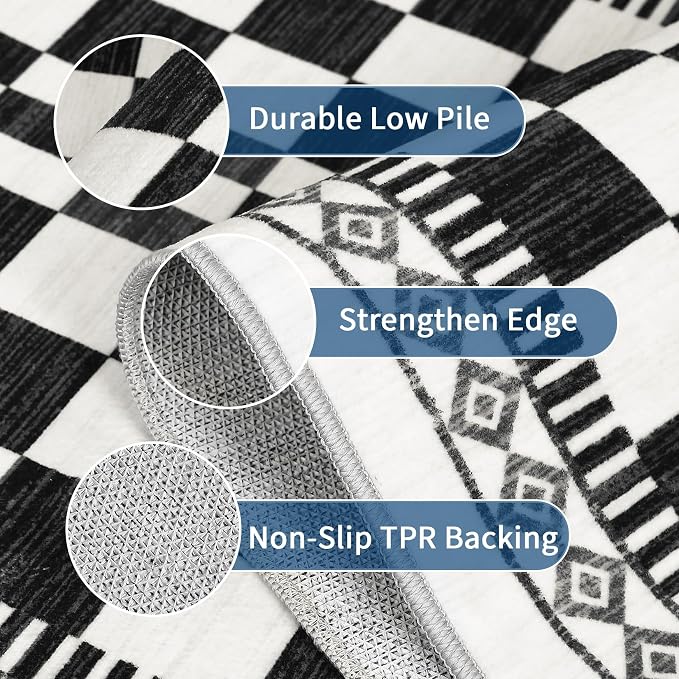 GarveeHome 5x7 Washable Rug for Bedroom Modern Abstract Checkered Carpets - Image 3