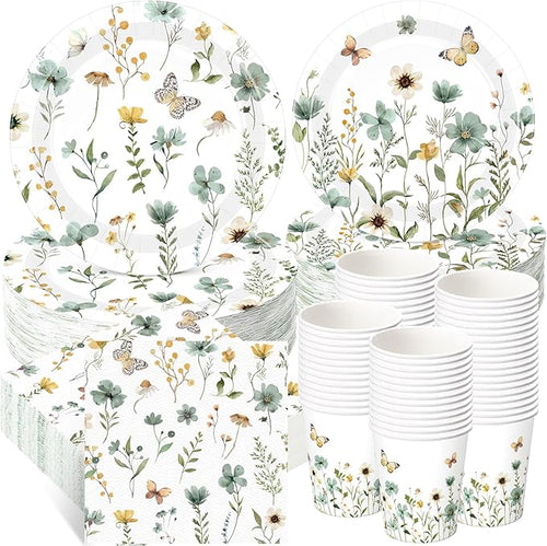 250 Pcs Wildflower Party Decorations Include Spring Summer Floral Paper Plates by Ziliny