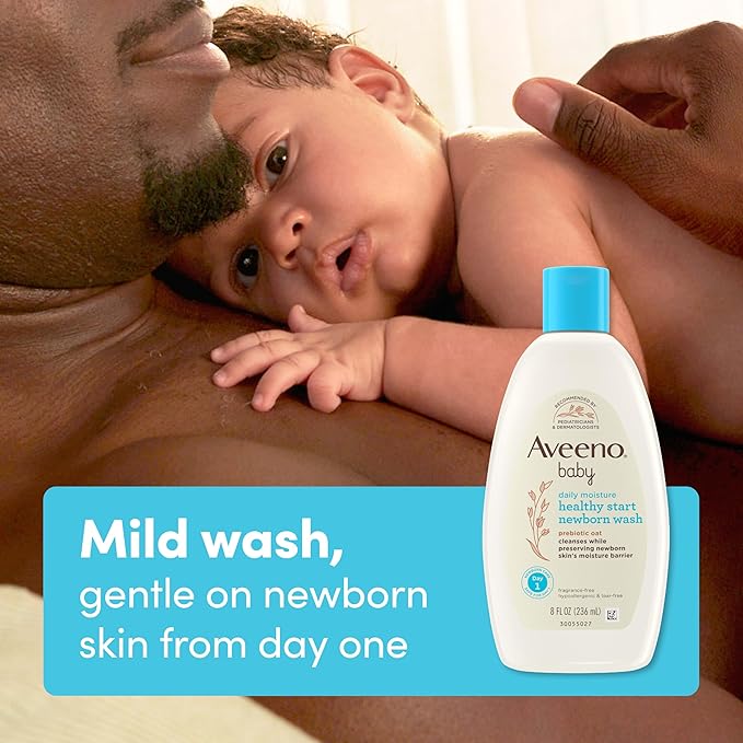 Aveeno Baby Healthy Start Nourishing Newborn Wash, Hypoallergenic Baby Body Wash with Prebiotic Oat Gently Cleanses Delicate Newborn Skin, Fragrance-Free, Tear-Free, Paraben-Free, 8 fl. oz