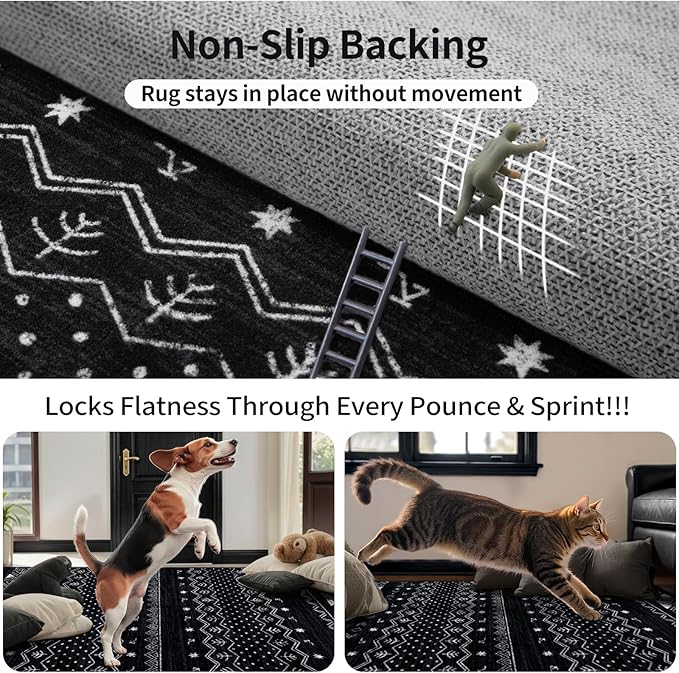 SERISSA 2x6 Kitchen Runner Rug, Washable Non-Slip Black and White Boho Rug - Image 5