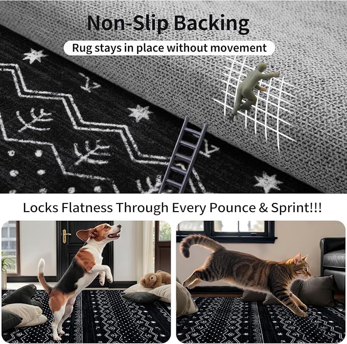 SERISSA Round Area Rug, 4ft Washable Non-Slip Black and White Boho Circle Rug - Image 5