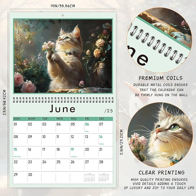 GuassLee Cat Vertical Wall Calendar 2025, 19-Months Aesthetic Hanging Wall Calendar Jun. 2025 to Dec. 2026, 14" x 23" Monthly Planner Cat Kitten with Thick Paper for Office Home Wall Decor Organizing