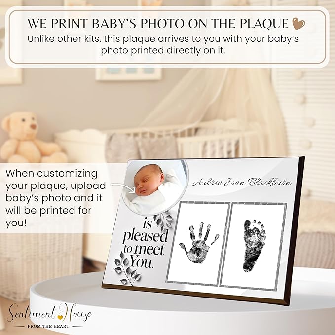 Inkless Hand and Footprint Kit, Baby Keepsake Plaque & Baby Shower Gifts - Ideal as Mom To Be Gift, Nursery Picture Frames, Clean Touch Hand and Footprint Kit (Style 1 - Design 5)