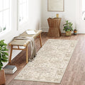 2x8 Washable Neutral Runner Rug Beige Vintage Hallway Kitchen Carpet Non-Slip by WondRg