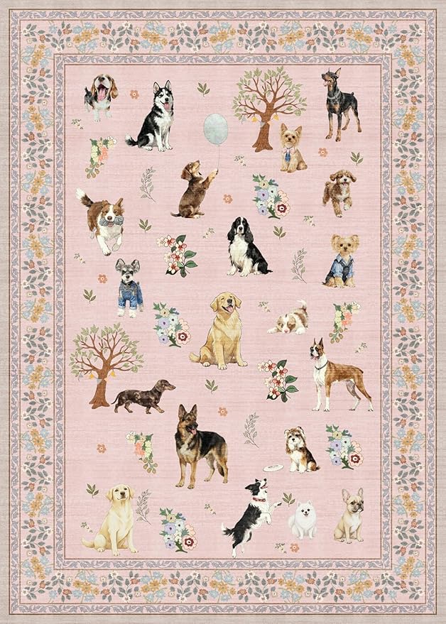 Area Rug 4x6 Pink Rug, Washable Dog Rugs Non Slip Low Pile Floral Small Carpet - Image 5