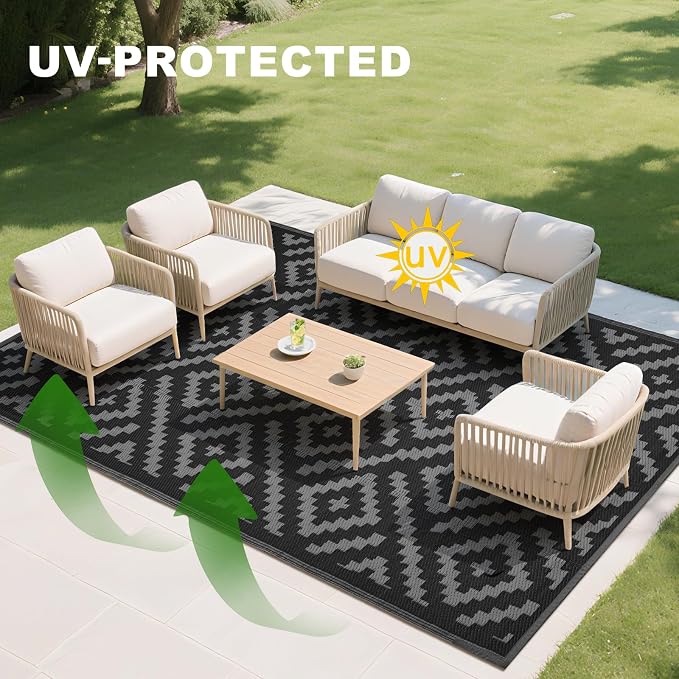 RURALITY Outdoor Rugs 5x8 Feet for Patios Clearance, Plastic Straw Waterproof - Image 6
