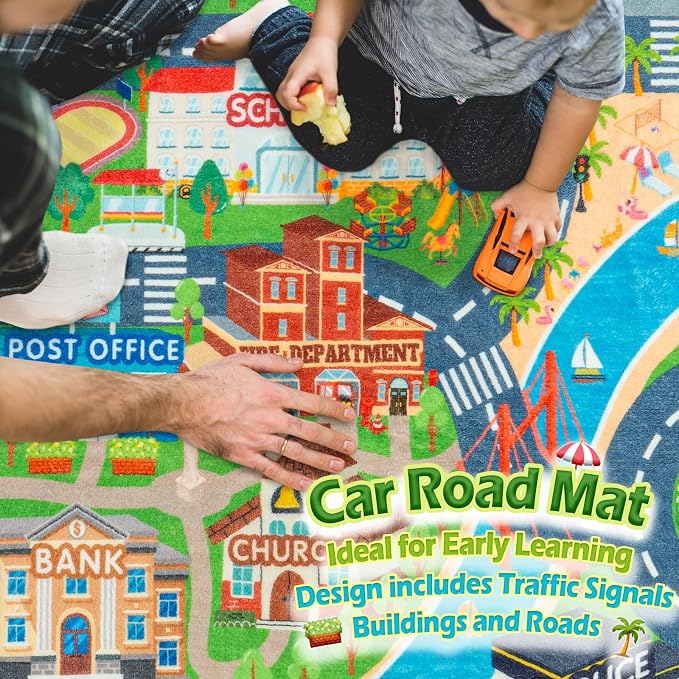 Car Rug Play Mat for Kids Toy Cars, 2 Packs 3'x4'/ 36"x48" Road Traffic Playmat - Image 5