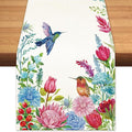 Summer Floral Hummingbird Table Runner Green Leaves Burlap Table Runners by BEAUTYROMANCEFORYOURLIFE