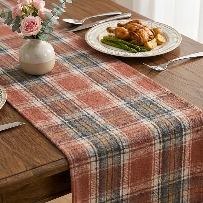 Artoid Mode Rust Farmhouse Plaid Fall Table Runner 13x90 Inch | Holiday Kitchen - Image 5