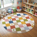 jinchan Macy 4ft Round Rug for Kids Room Modern Colorful Checkered Diamond by JINCHAN