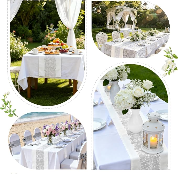 Metallic Style Silver Table Runner, Table Runners 90 Inches Long | Cotton Linen - Image 6