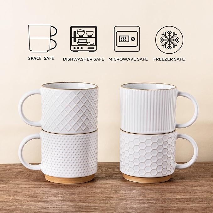 GBhome 6 OZ Stackable Coffee Mugs Set of 4, Ceramic Espresso Coffee Cups | - Image 7