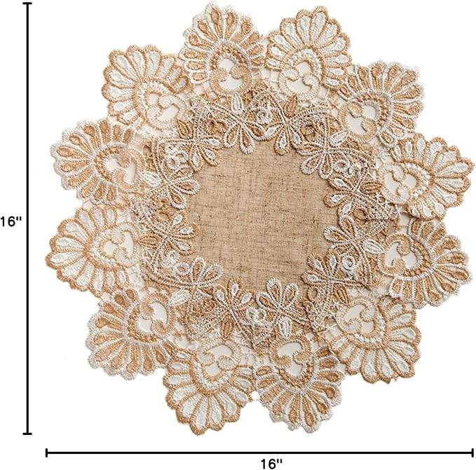 European Antique Jacquard Lace Table Doilies, Small Farmhouse Linen Embroidered - Image 8