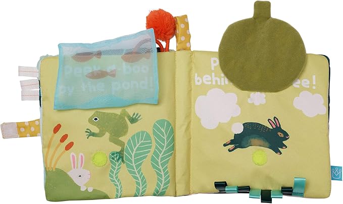 Manhattan Toy Fairytale Peek-a-Boo Soft Activity Crinkle Book for Baby & Toddler with Tethered Bunny Squeaker Small