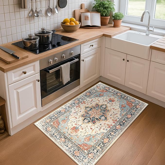 RELEANY Area Rugs Small 2'x3' Washable Non-Slip, Floral Vintage Distress - Image 9