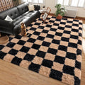 Shag Rugs for Living Room 5x7, Ultra Soft Checkered Black Beige Big Fuzzy Rugs by Ailyei