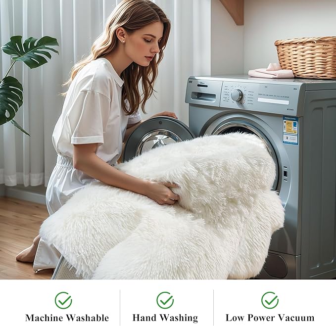KICHOWUA Area Rug 5x7 Cream White Fluffy Shag - Image 5