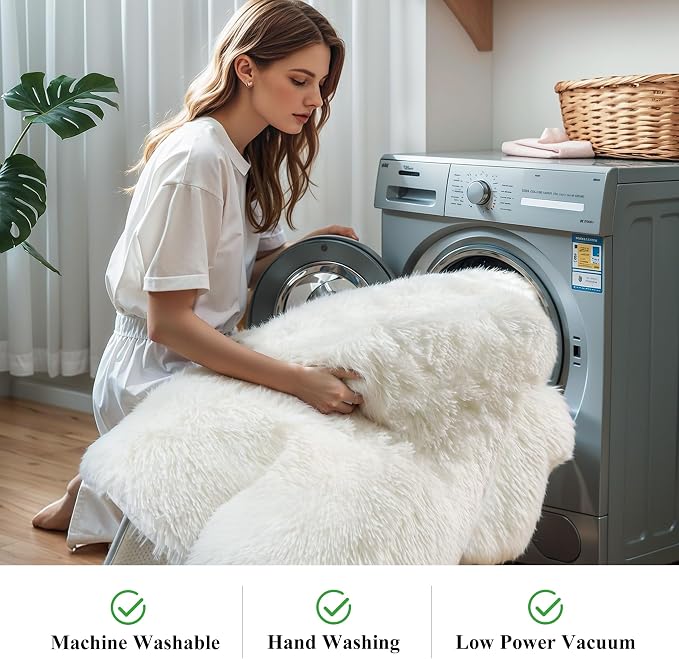 KICHOWUA Thick Area Rug 5x7 Cream White Fluffy Shag - Image 5