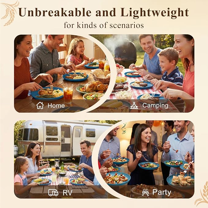 Dinner Plates 9 Inch, Plastic Plates Reusable, Unbreakable Wheat Straw Plates - Image 7