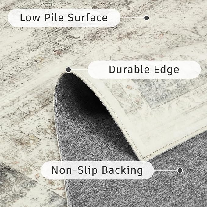 DCX 6x9 Beige Rug, Machine Washable Stain Resistant Distressed Vintage Rug - Image 7
