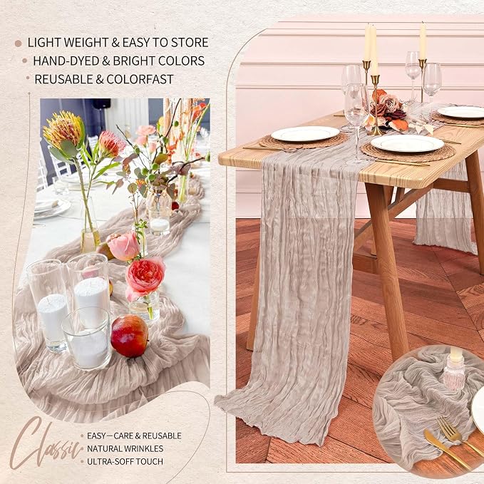 Showgeous 2 Pack Rosy Brown Cheesecloth Table Runners Boho Wedding Decor | - Image 5