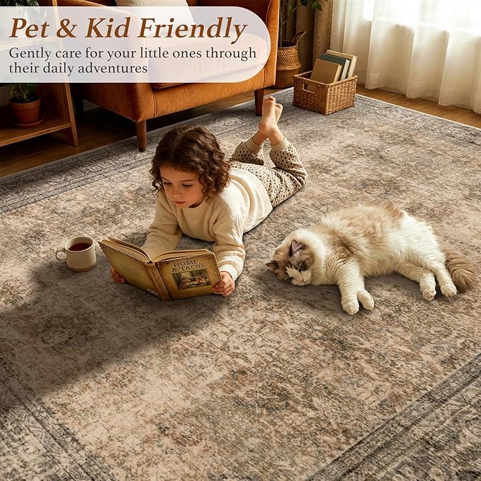 LIANLAM 8x10 Washable Area Rug, Vintage Boho Traditional Pattern, Non-Slip - Image 5