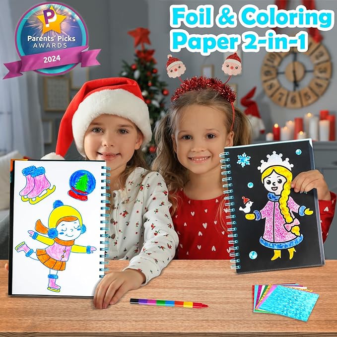 FUNNYB&G Foil Art Craft Activity for Kids - Gift for Girls Crafts for Kids Fun Art Supplies DIY Creative Travel Toy, Birthday Gift Party Favor Toys for Girls Boys 4 5 6 7 8 9 Years Old (Winter)