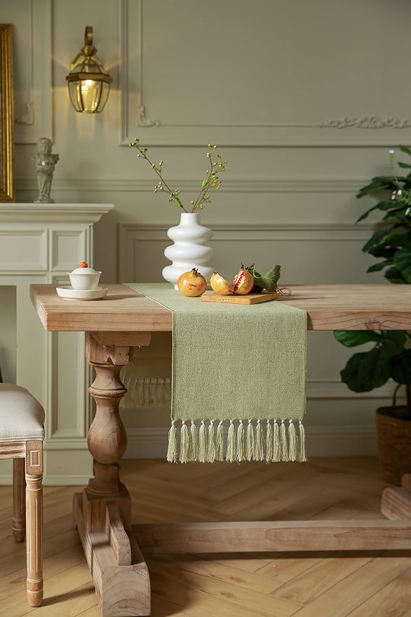 Sage Green Table Runners 90 Inches Long, Burlap Linen Style Rustic Farmhouse - Image 3
