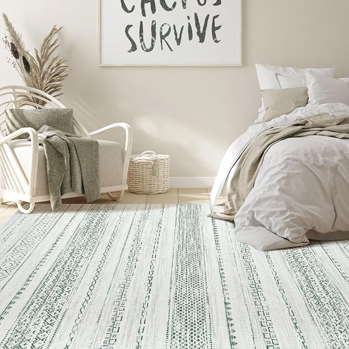 Nakagishi Green Rug Living Room 5x8: Washable Boho Large Neutral Farmhouse Soft - Image 6