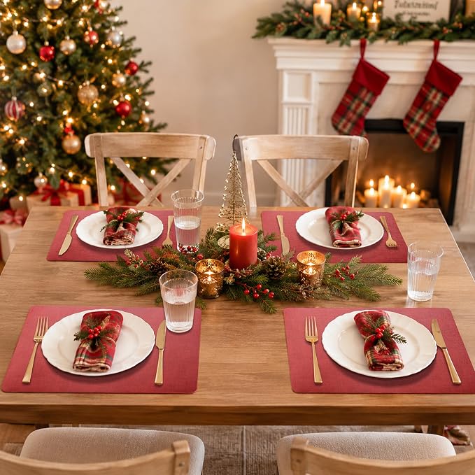 Maxpearl Faux Leather Placemats Set of 4, Retro Red | Waterproof - Image 6